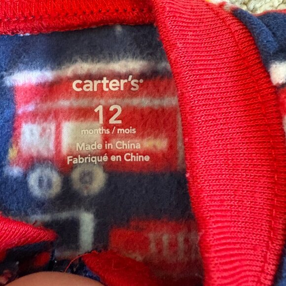 Carter’s 1-Piece Fleece Footie PJs Firefighter Size 12m baby blue red - Picture 7 of 8